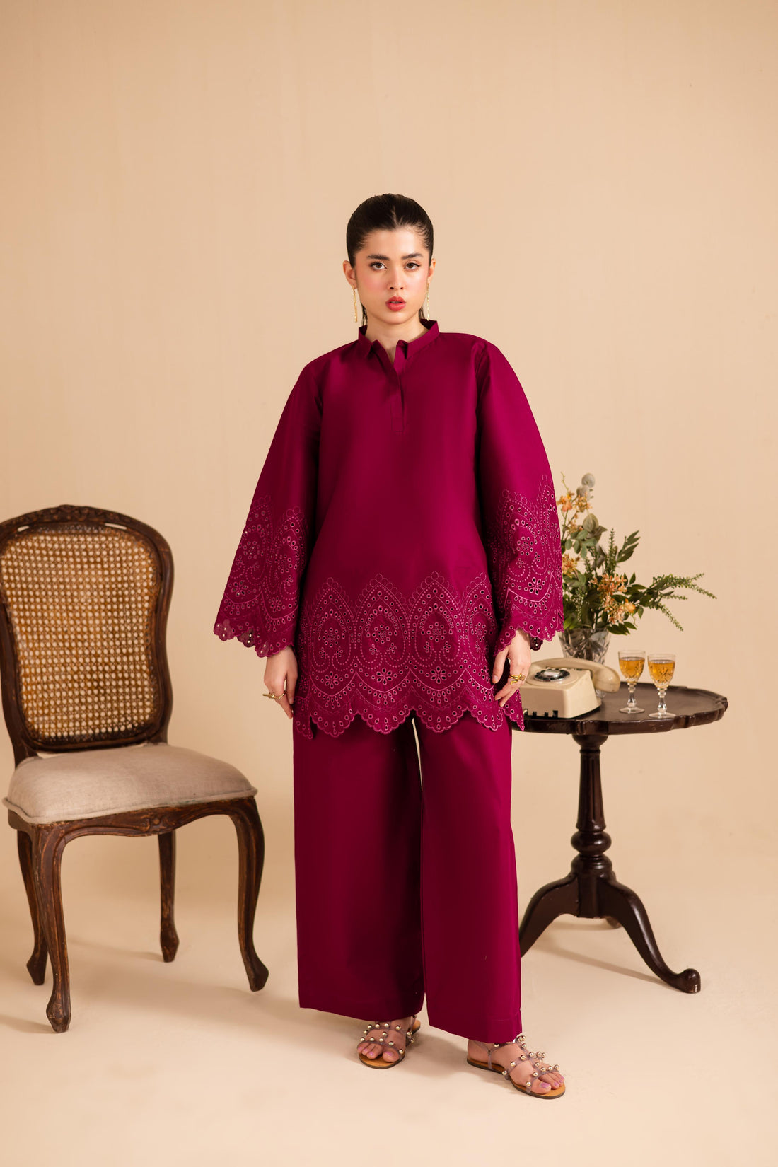 kinzay Pink Feather Farshi 2 pc