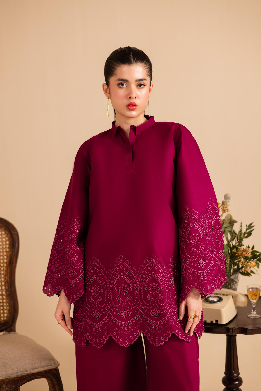 kinzay Pink Feather Farshi 2 pc