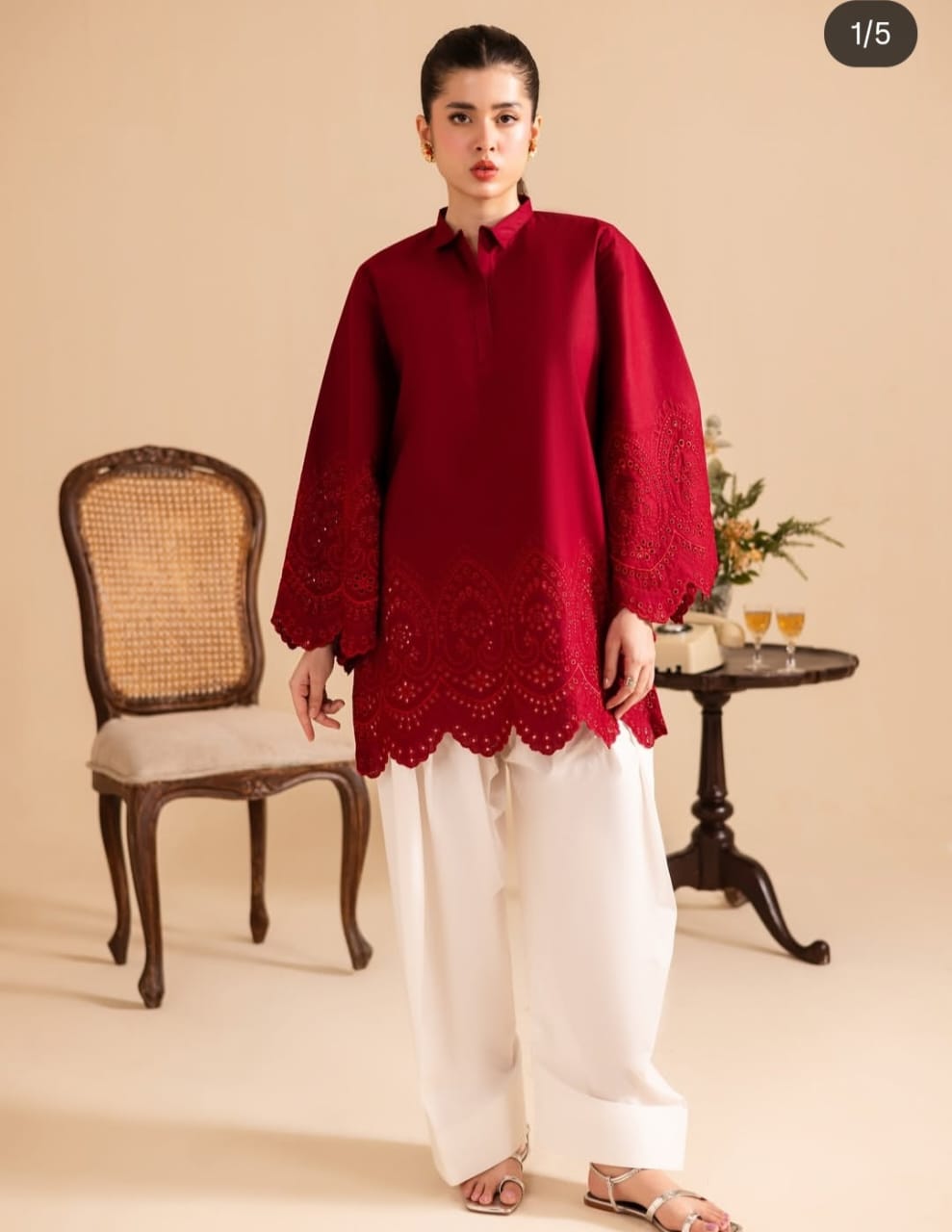 kinzay Red Bloom Farshi 2 pc