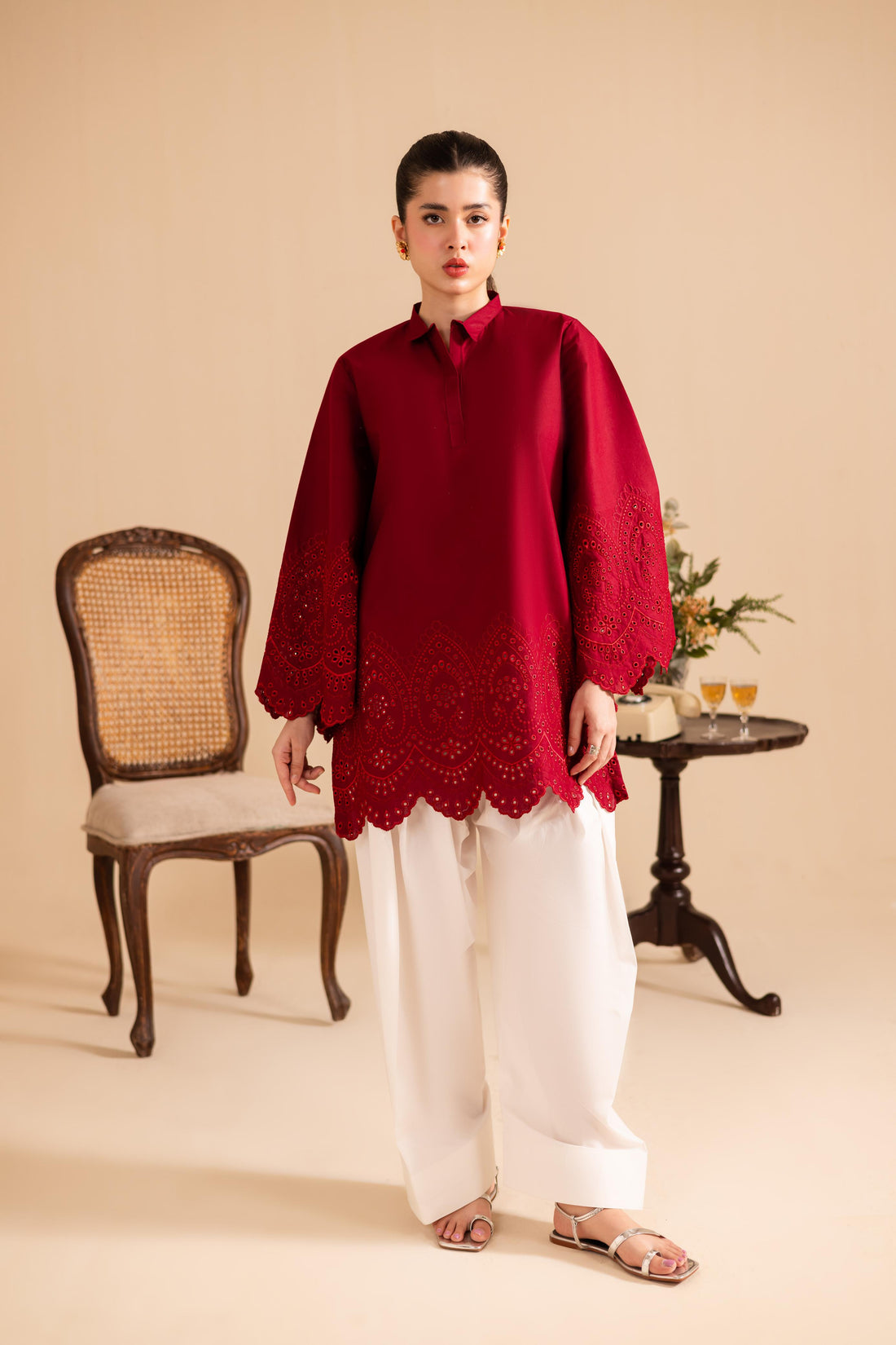 kinzay Red Bloom Farshi 2 pc